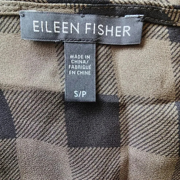 New $238 Eileen Fisher Tunic Dress Sz S/P Black Green Silk Buffalo Plaid Chiffon - Picture 6 of 12